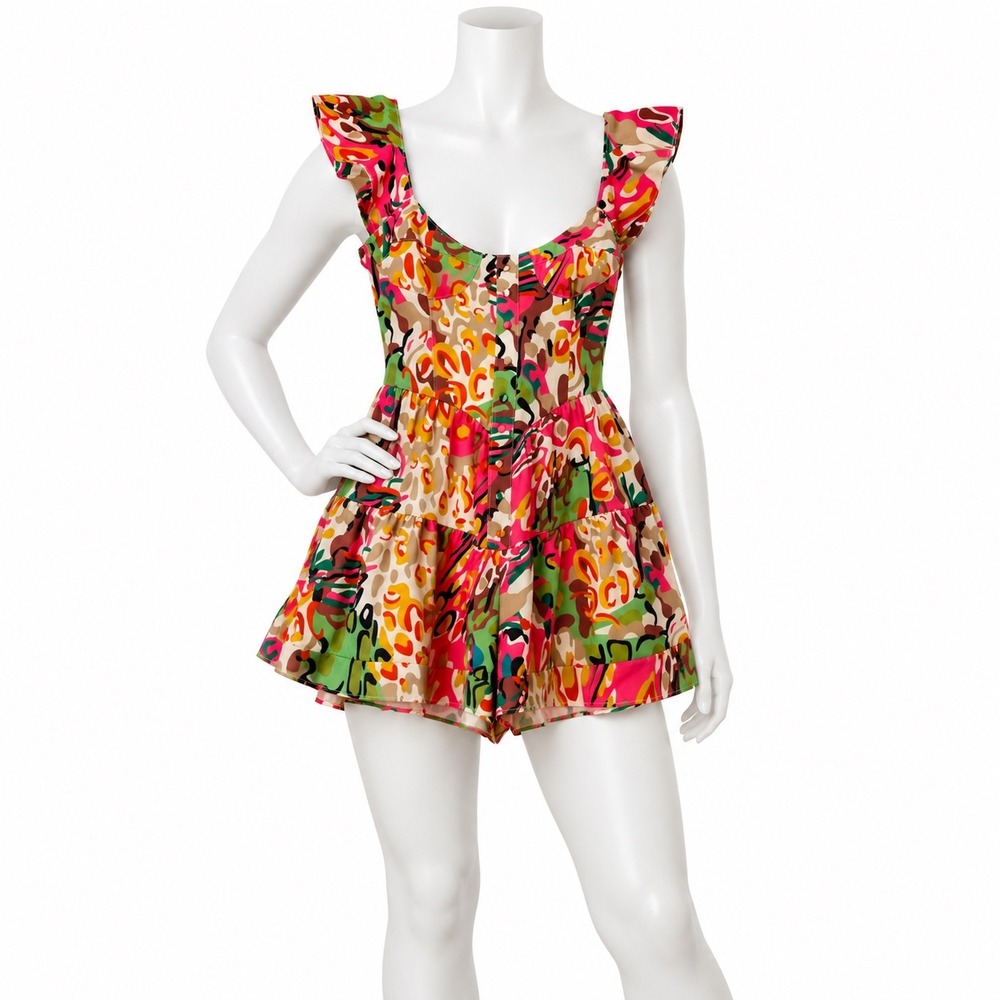Commense Ruffle Short Jumpsuit Romper Women's Small Colorful Beach